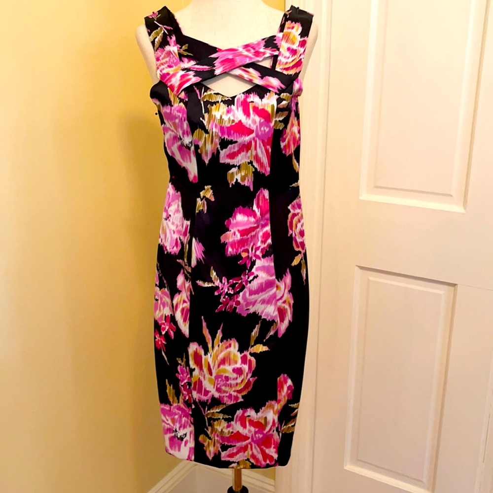 Front cross floral midi dress